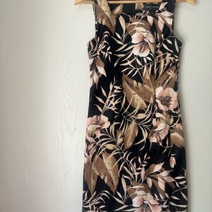 Connected Apparel Black and Pink/Tan Floral Midi Dress